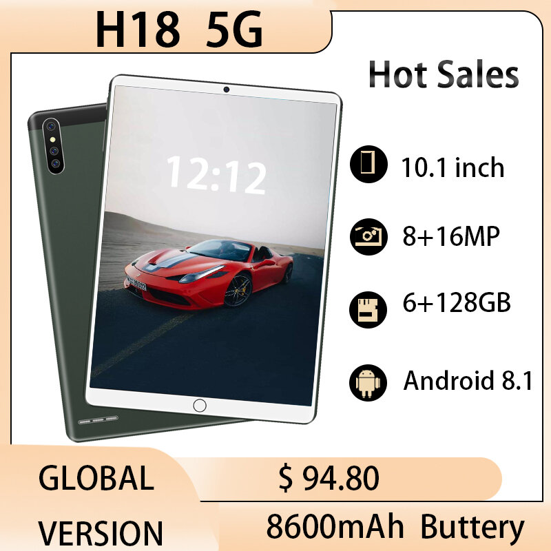 Tablette PC H18 5G avec écran de 10.1 pouces, 8800mAh, Pad Deca Core, 12 go 512 go ROM, Android 8.1, Google Play, bureau, double SIM, GPS, caméra arrière