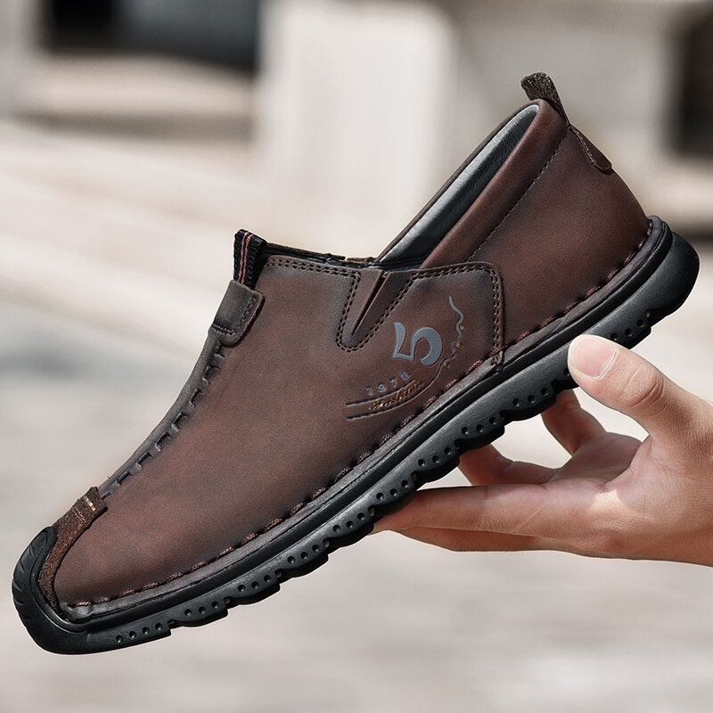 Chaussures en croûte de cuir pour hommes, mocassins à lacets faits à la main, confortables, pour la marche, plates, décontractées, grandes tailles, 2022