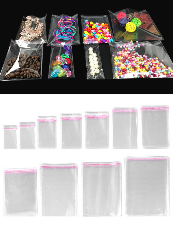 Bolsa de celofán autoadhesiva transparente, embalaje de plástico para dulces autosellado OPP, galletas, juguetes, bolsa de regalo resellable, 100x