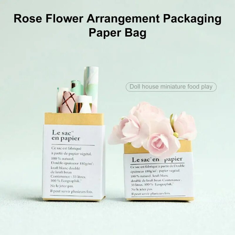 Mini bolsa de papel de embrulho floral para casa de bonecas leve delicada infantil