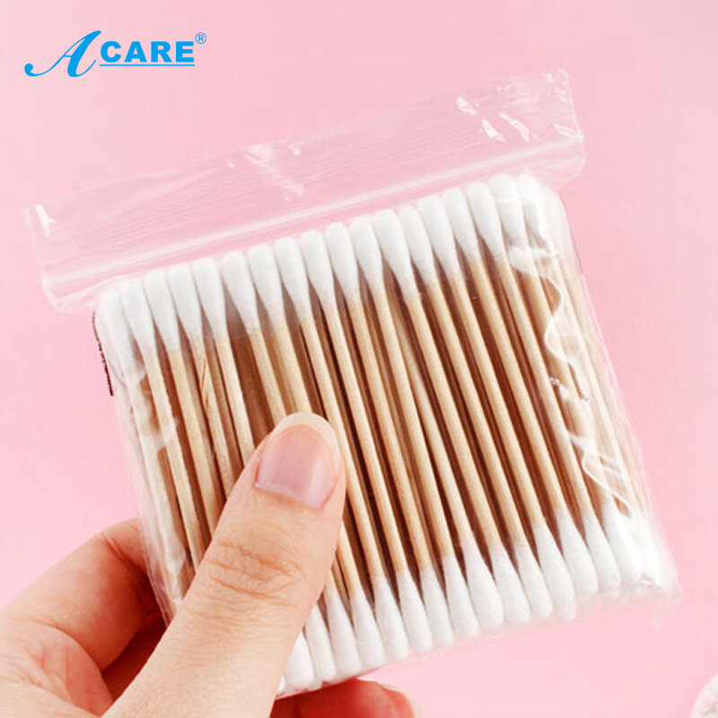 100pcs/tasche Doppel Kopf Baumwolle Tupfer Bambus-sticks Baumwolle Tupfer Einweg Knospen Baumwolle Für Schönheit Make-Up Nase Ohren reinigung