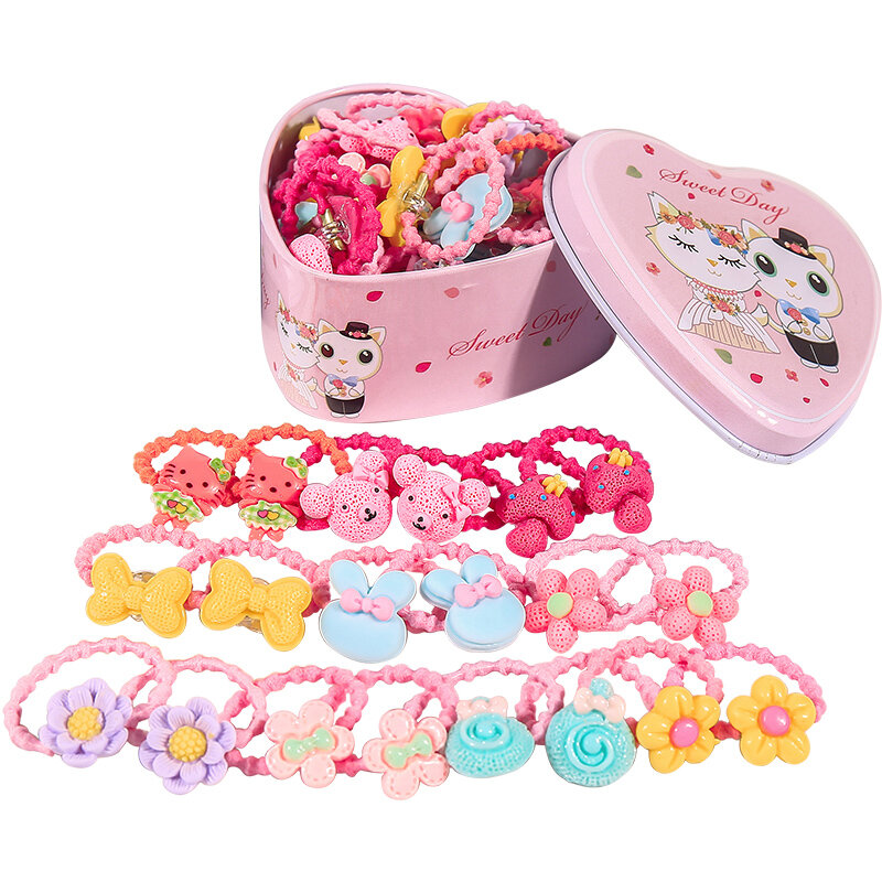 Kinder Headwear Set Geschenk Box Nette Süße kinder Candy Farbe Haar Clip Haar Zubehör Mädchen Haar Band Gummiband