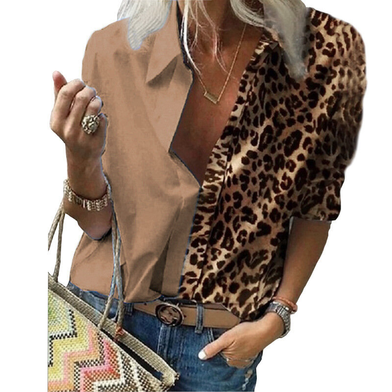 뱀 YX 여성 의류 가을, 겨울 새로운 패션 여성 표범 인쇄 긴 소매 느슨한 셔츠 쉬폰 셔츠 플러스 크기