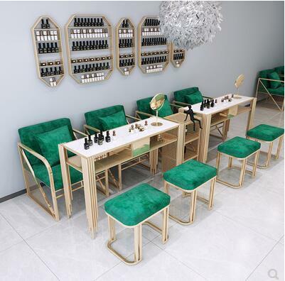 Web celebrity light luxury nail table and chair set marble iron nail table and workbench single double triple economy