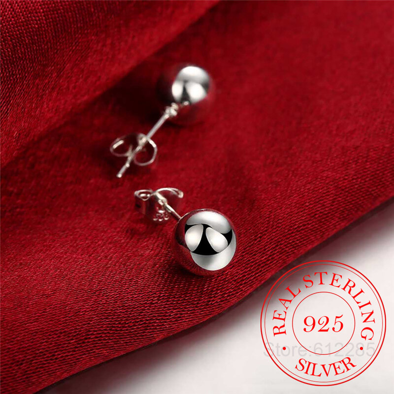 Fashion Elegant Super Shinning Earrings For Women 925 Sterling Silver 8mm Solid Beaded Ball Stud Earrings 2020 Brinco Gift