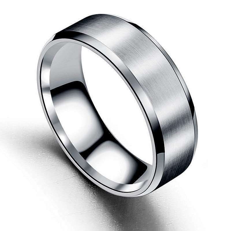 Popular jewelry stainless steel double bevel frosted ring men's smooth brushed titanium steel ring