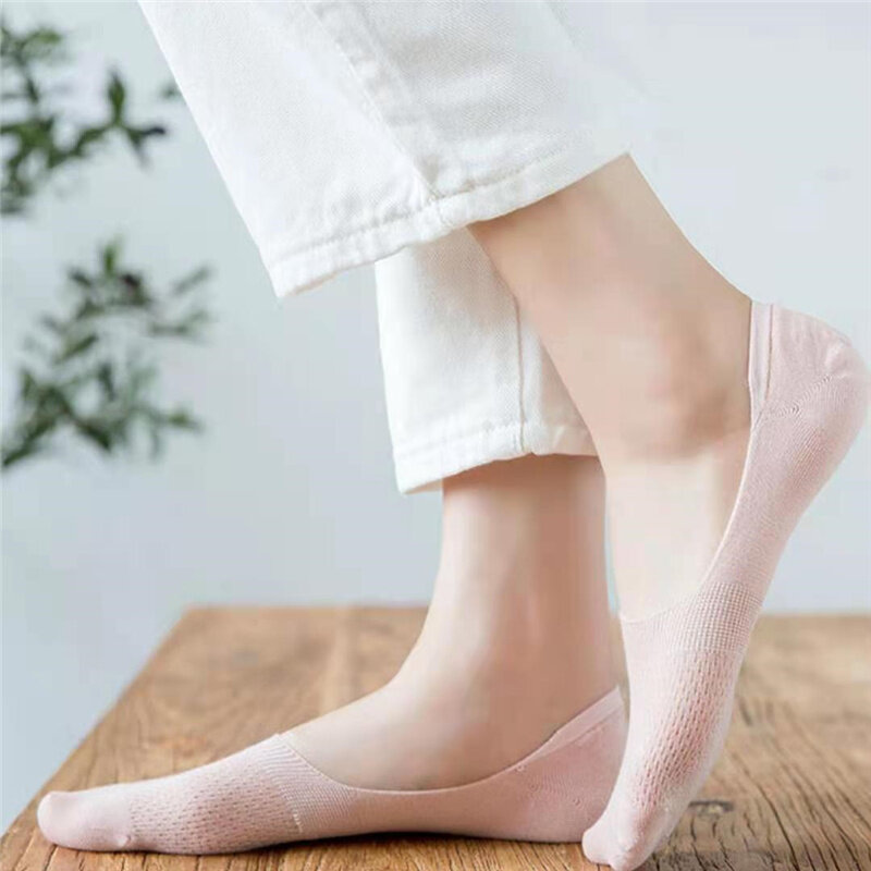De algodón calcetines invisibles de Señora de La Boca baja de silicona antideslizante-Barco de red Calcetines zapatillas 2 pares de verano transpirable