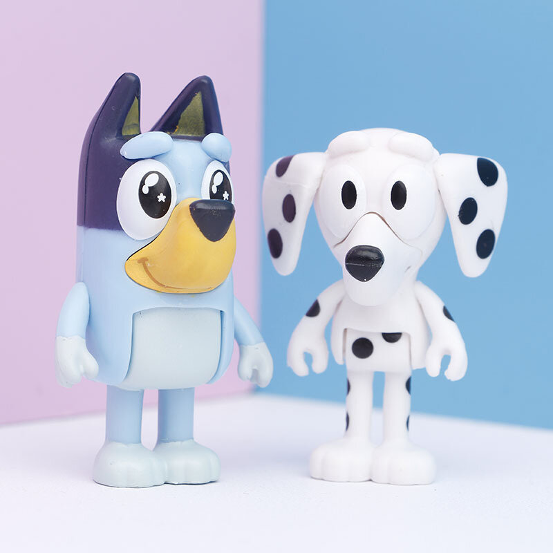 8 sztuk zestaw Cartoon Bluey rodzina Anime rysunek Bluey i Bingo dom figurka zabawki dla psów lalki dla dzieci urodziny prezenty