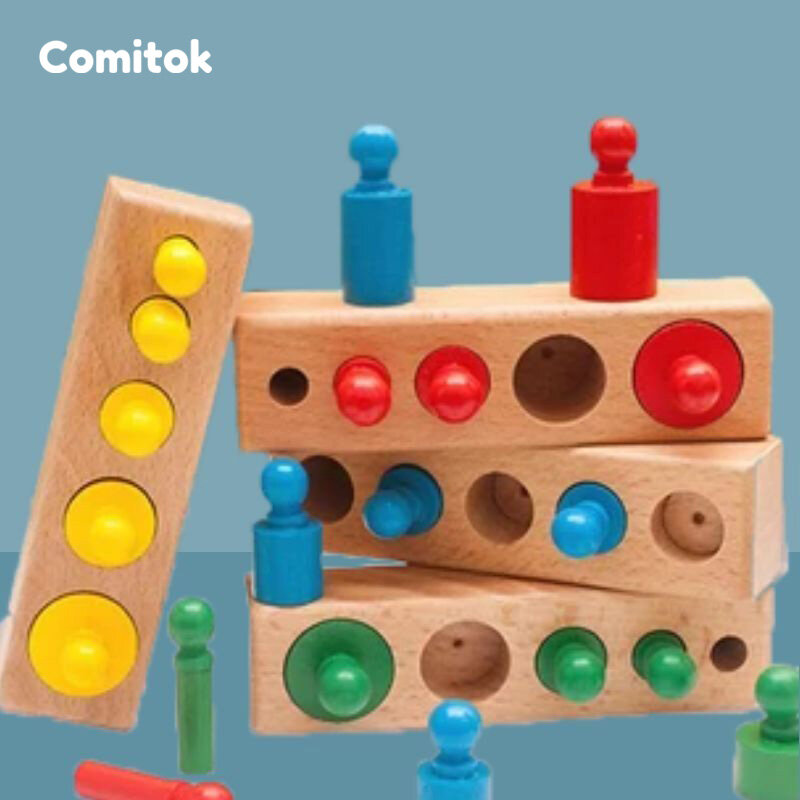 Comitok  Houten Montessori Early Educatief Cilinder Socket Puzzel Speelgoed Childern Praktijk Zintuigen Speelgoed Voor Kids YZX014 PR49
