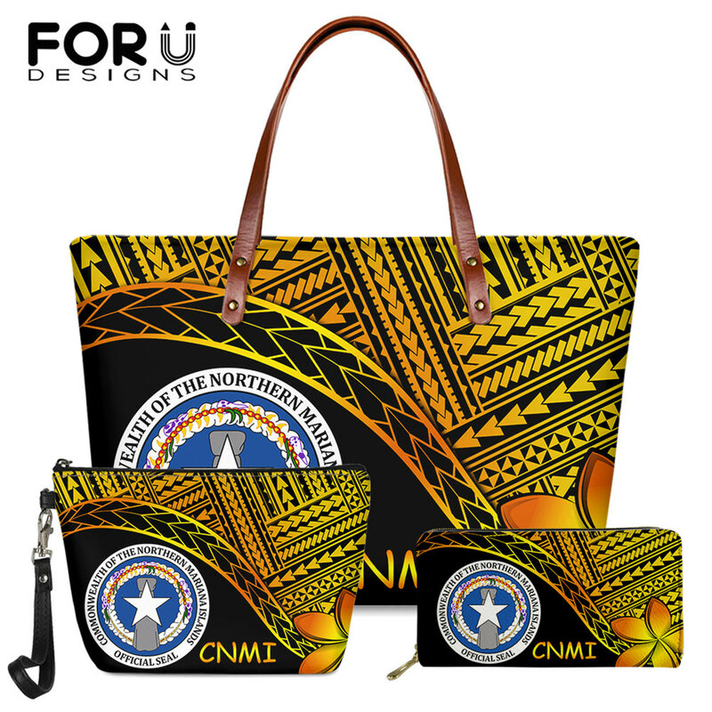 Сумки FORUDESIGNS, женские модные сумочки, кошелек, 2 комплекта, полинезийский дизайн флага Cnmi, вместительные клатчи, сумки с ручками