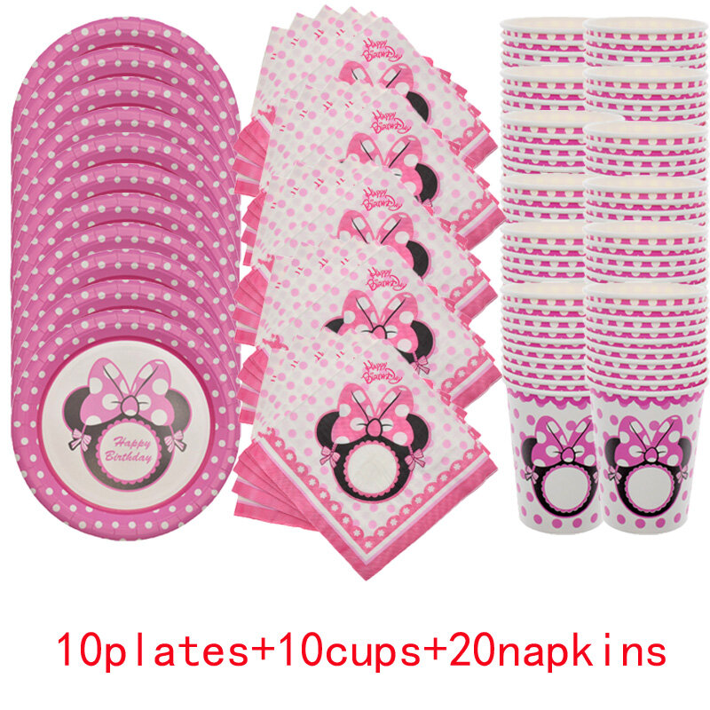 Mouse Theme ทิ้งชุดเด็กอุปกรณ์งานเลี้ยงวันเกิดกระดาษถ้วยผ้าเช็ดปากธงสาวสีชมพูตกแต่งเค้กแต่งงา...