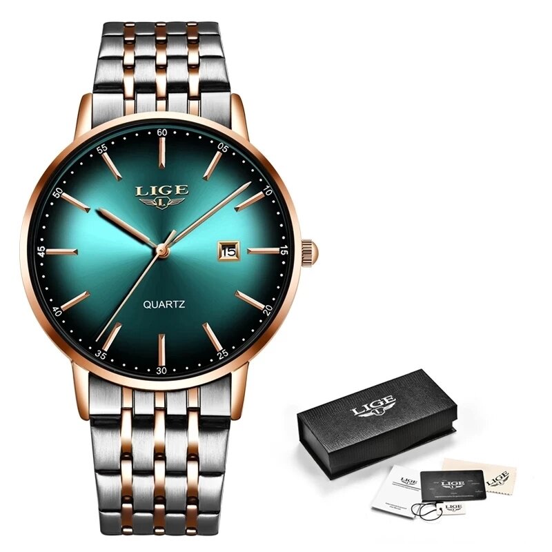 Часы наручные LIGE женские водонепроницаемые, роскошные брендовые, с браслетом из нержавеющей стали под розовое золото, 2021