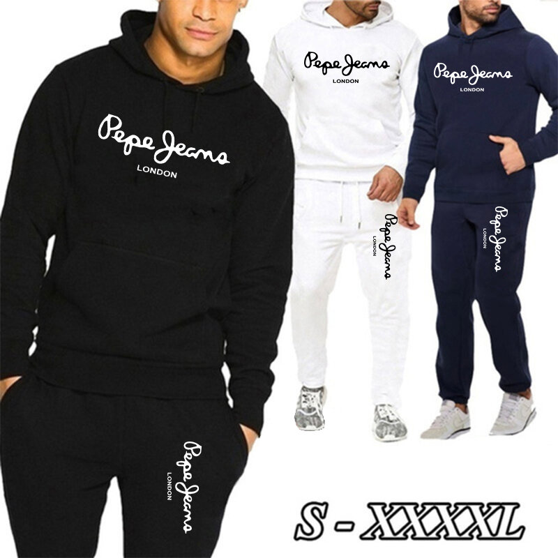 Męskie dresy Pepe Print 2 sztuka z długim rękawem sportowa bluza z kapturem i spodnie jesień zima miłośników golfa zestaw solidna odzież do joggingu dla mężczyzn