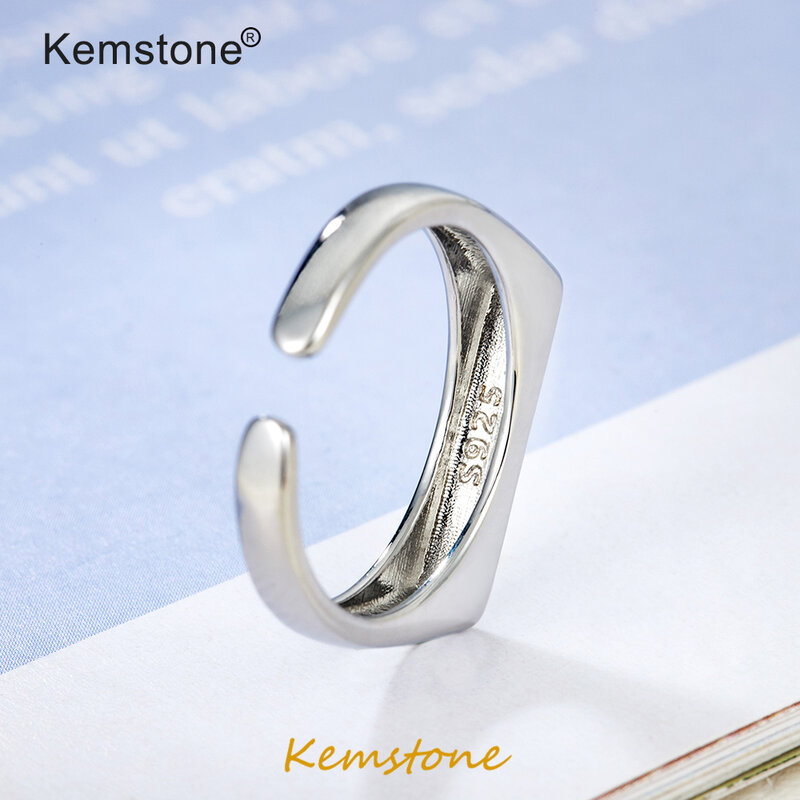 Kemstone موضة Ins نمط الذهب/الفضة مربع قابل للتعديل فتح خاتم كف للنساء