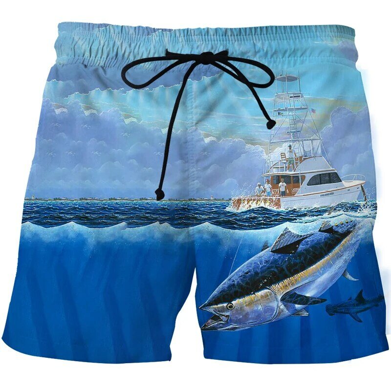 Calções de verão para o homem nadar curto calça praia board 3d impresso peixe shorts secagem rápida calças maiô masculino casual correndo