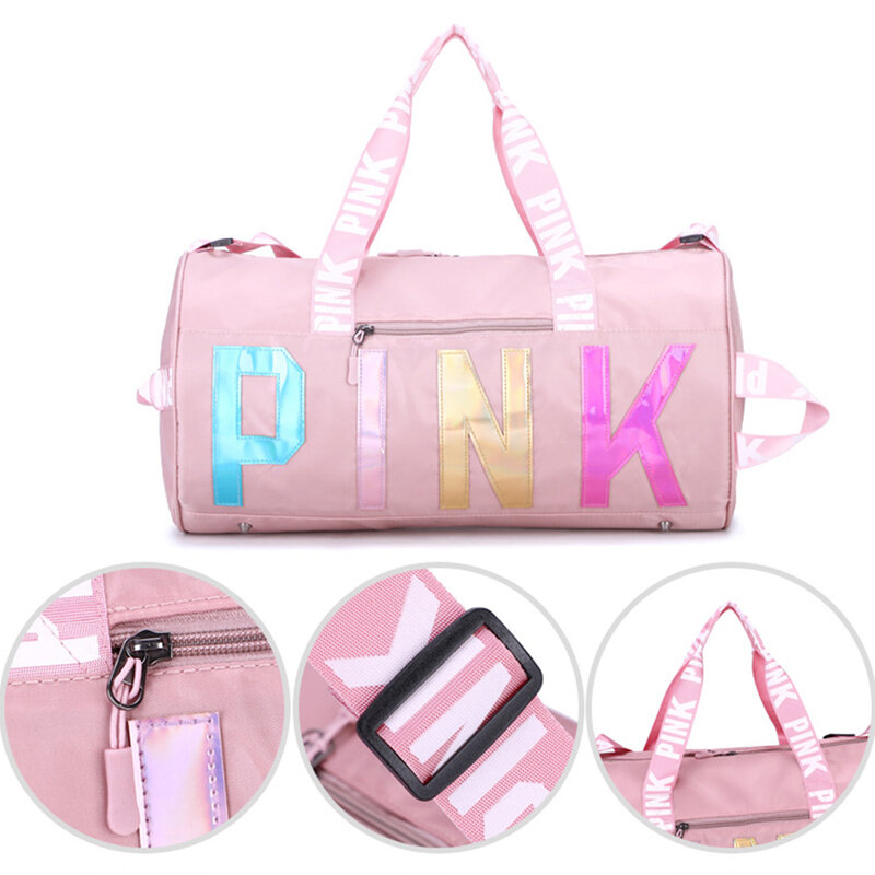 Pink Travel Duffel Bag,Sports Tote Gym Bag,Shoulder Weekender Overnight Bag For Women