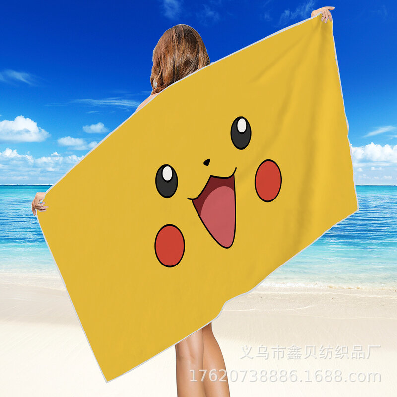 Квадратное пляжное банное полотенце TAKARA TOMY Pikachu, двустороннее бархатное быстросохнущее полотенце, портативное махровое полотенце, многофу...