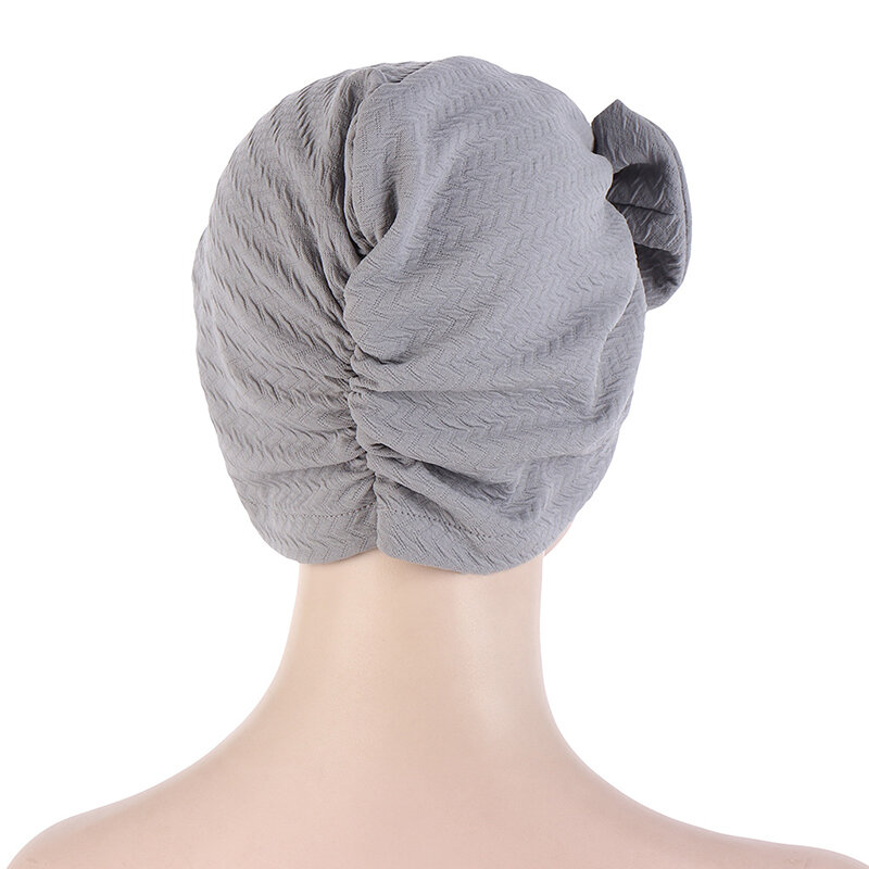 มุสลิมที่เป็นของแข็ง Bonnet ผู้หญิงใหญ่ Bowknot ยืด Hijab Turban หมวกผ้าพันคอ Headwear Cap Head Wrap Chemo Beanies Bows อุปกรณ์เสริมผม