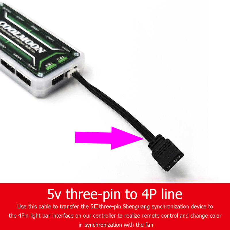 Coolmoon-cabo adaptador pequeno de 4 pinos/6 pinos para 5v, argb, 3 pinos de ventoinha, cabo conversor para cpu