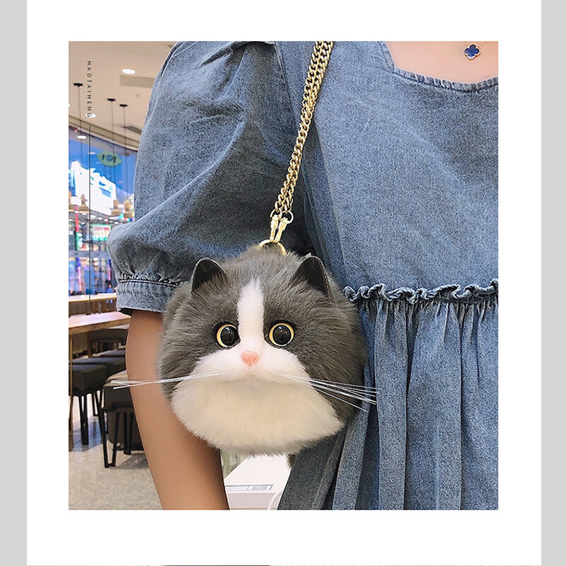 Bolso de mano de simulación de gato persa blanco para mujer, bolsa de hombro de tendencia creativa, gran oferta