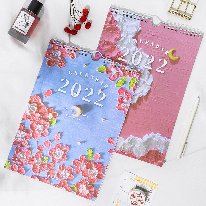 Calendario de flores de primavera Kawaii, calendario de pared de bobina, horario creativo de escritorio, recordatorio de fecha, planificador sl3132, novedad de 2022