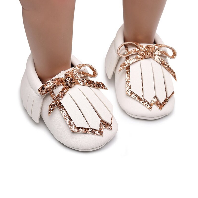 Sapatos de princesa com borla pequena e laço, calçados casuais para meninas de 0 a 24 meses primavera e outono