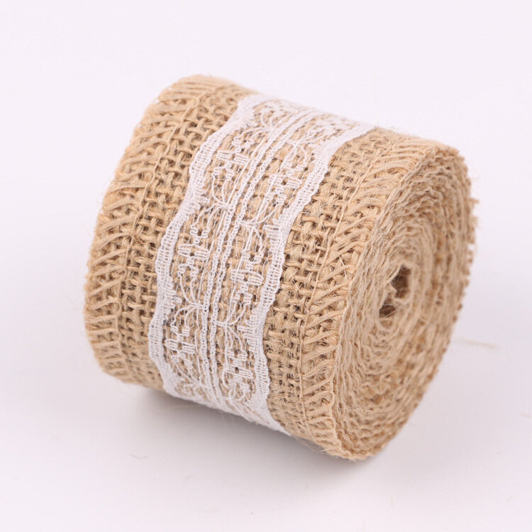 Natural arpillera con encaje de Rollo de cinta 2 yardas artesanías hechas a mano DIY encaje boda Favor decoración envío gratuito