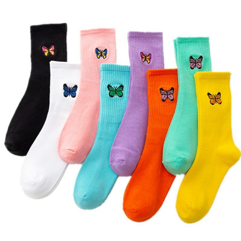 Женские спортивные носки с вышивкой в виде бабочки