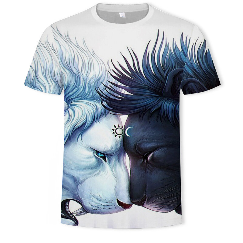 3DライオンプリントのメンズTシャツ,流行のラウンドネック半袖カジュアルTシャツ,特大のパンクTシャツ