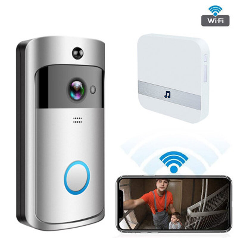 Sonnette vidéo sans fil WIFI intelligente, moniteur vidéo à distance, interphone pour appartements, alarme IR, caméra de sécurité sans fil