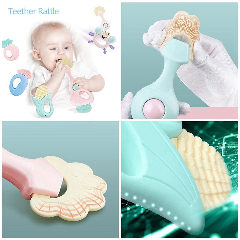 Baby Teether Rattle ของเล่นกริ๊งสั่นกระดิ่งทารกของเล่นสำหรับ0-12เดือนทารกแรกเกิดทารก Rattles Teether Grip Handbell ของเล่น...