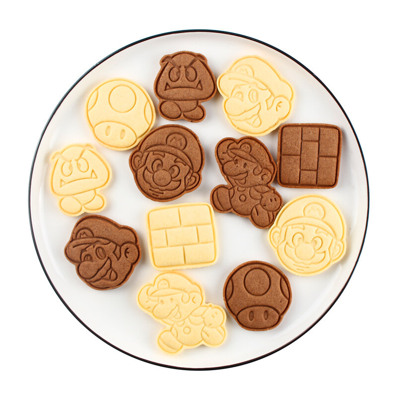 Формочки для печенья в стиле Аниме Супер Марио, 6 шт., многоразовые инструменты для выпечки тортов, пластиковые штампы для печенья, украшение...