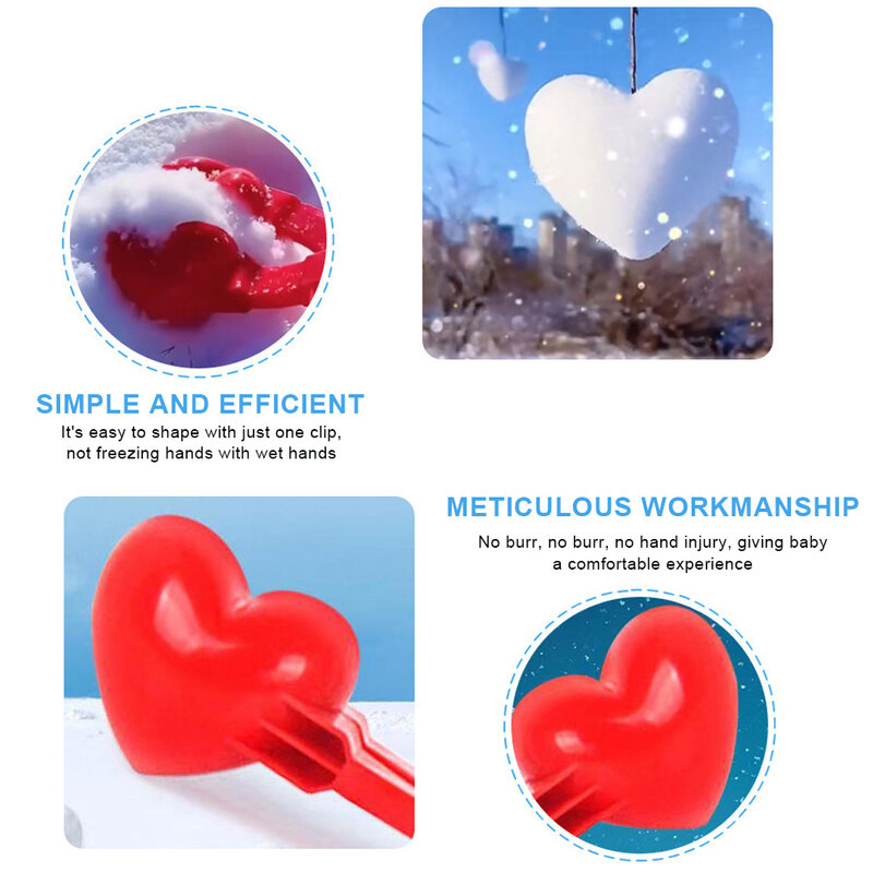 Duplo amor coração forma snowball maker clipe molde de plástico neve areia bola que faz a braçadeira do molde de inverno crianças esportes ao ar livre divertido brinquedo