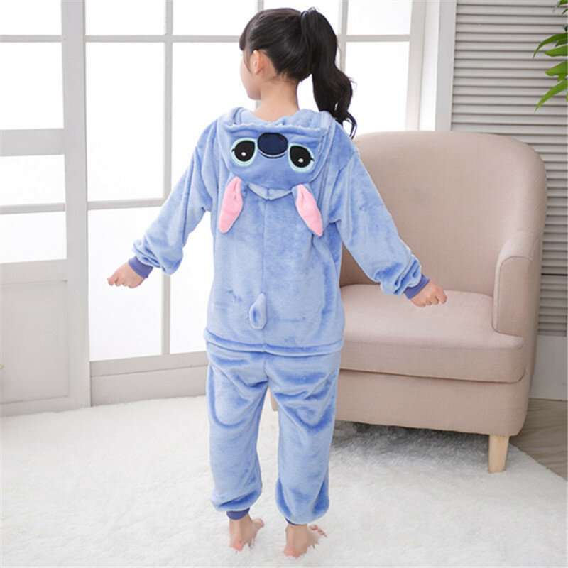 manta para dormir viñetas de animales Pijama de punto de León para niños traje de invierno-Blue Stitch 