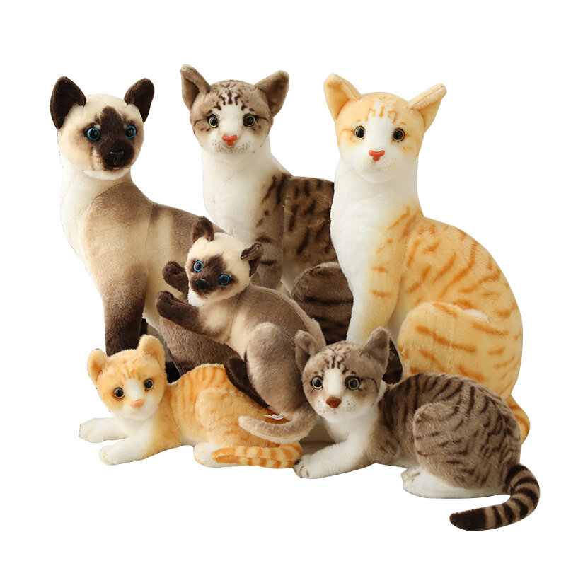 Almohada de simulación de animales para niños, juguetes de peluche de gato americano, tailandesa y Siamés, muñeco realista para decoración del hogar, regalos para niños