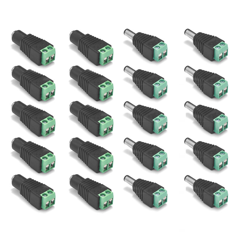 Conector adaptador de enchufe de corriente continua, conectores hembra macho DC de 50/100x2,1mm para tira de luz LED de cámara CCTV, 5,5, 3528, 5/10/5050 Uds.