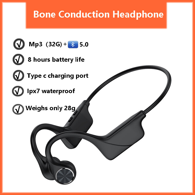Condução óssea fones de ouvido bluetooth sem fio fone de ouvido impermeável esportes fone de ouvido embutido memória 32g com microfone para correr
