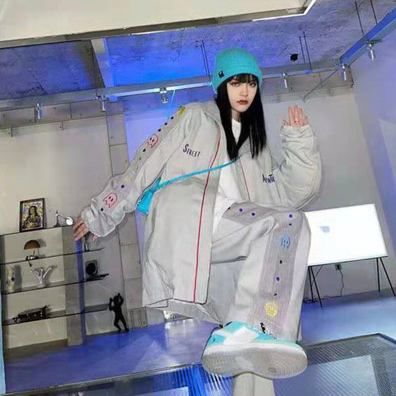 Y2k Frühling Herbst Streetwear Jacke Hosen Frauen 2021 Neue Lose Koreanischen Stil Cord Zweiteilige Set Jugendliche Trainingsanzug Unisex Paare