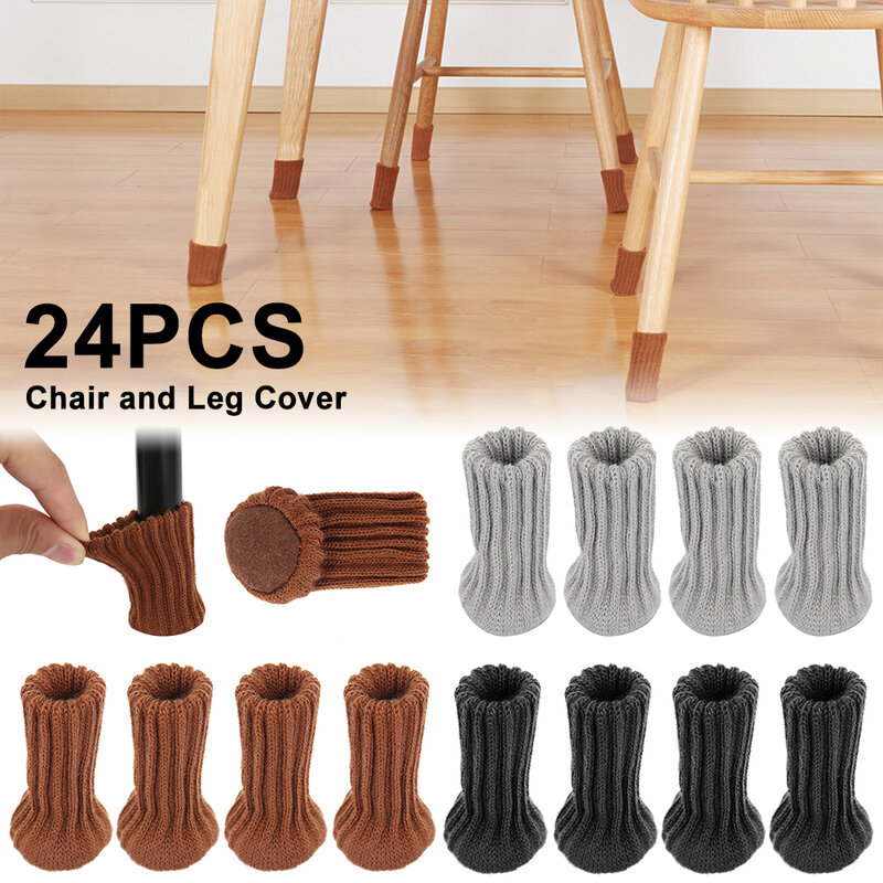 24pcs Cat Paw Table Foot Socks Chair Leg Covers Floor Protectors Non-Slip Knitting Socks for Furniture Cartoon Home Decor