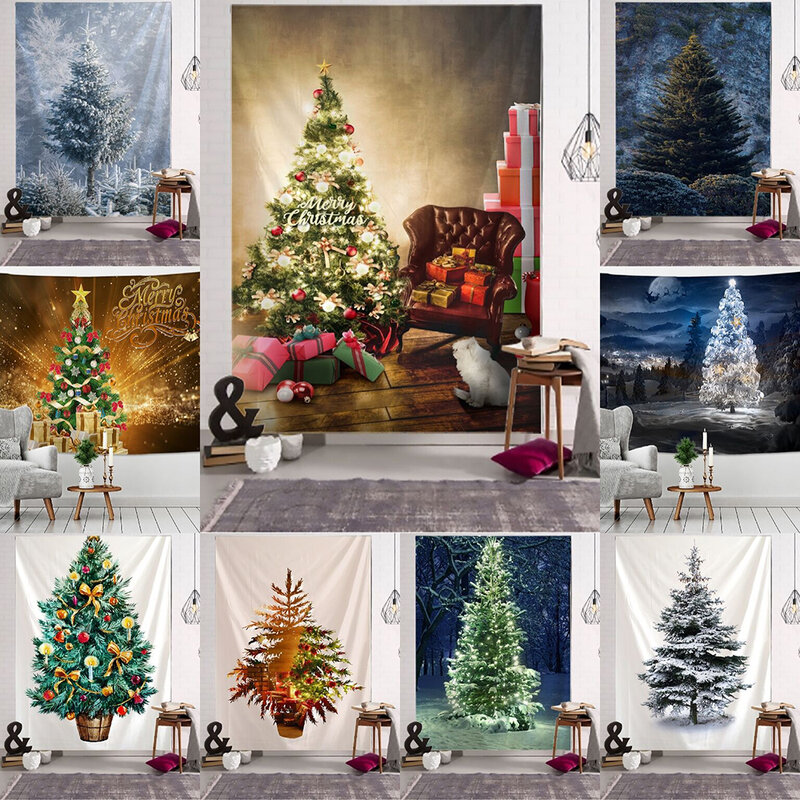 Новинка 2020, гобелен на стену с рождественской елкой, подвесная ткань на Рождество, украшение для сцены, ткань для стен, несколько размеров
