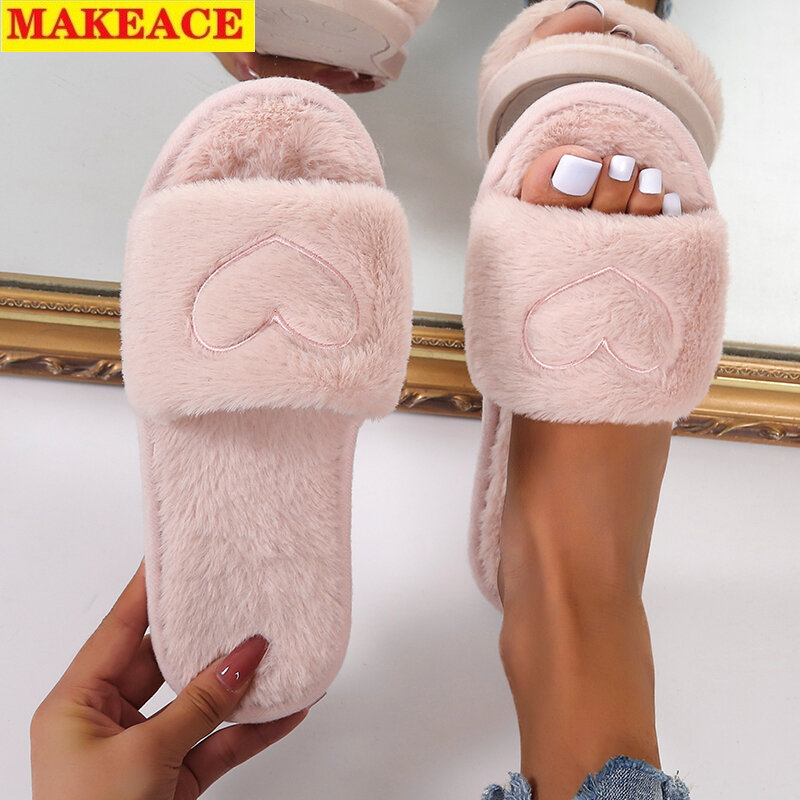 Women's Cotton Tow 2021 New Suede Heart Home Flat Slippers Fashion Large Size Women's Shoes Non-slip Fall Open-toe Flip-flops
