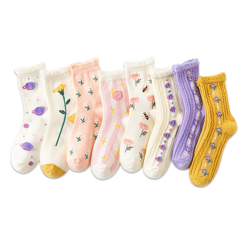 Frühling Herbst Neue Socken Frau Mitte Rohr Crimpen Japan Stil Blümchen Muster Baumwolle Casual Kawaii Harajuku Meias B008