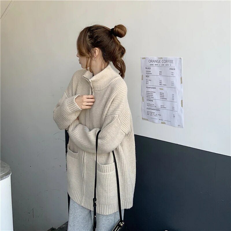 2021 outono inverno de malha cardigan para as mulheres suéteres estilo coreano o pescoço tricô feminino cardigan outwear topos