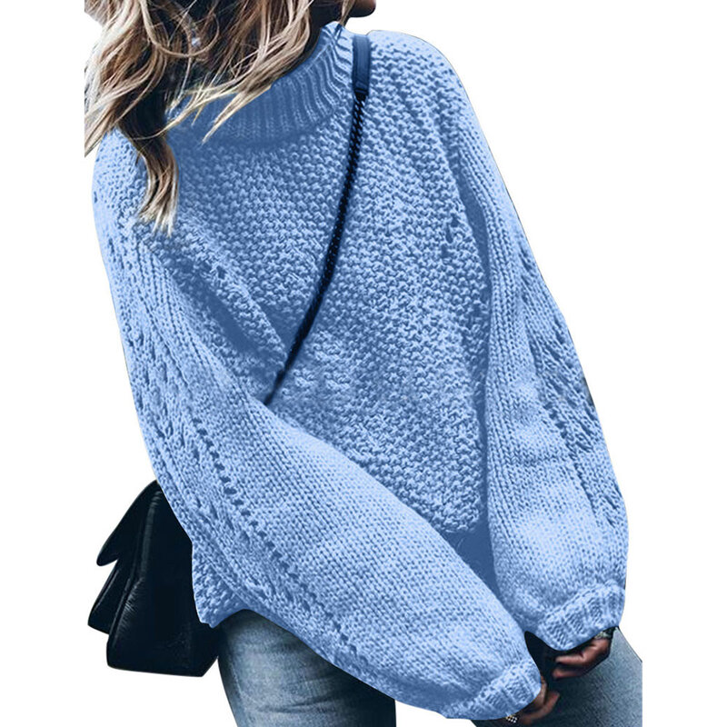 Sweter damski 2021 jesienno-zimowa nowa moda podmiejska koreański styl z długim rękawem luźne ciepłe swetry Top z wycięciami O Neck Solid Color