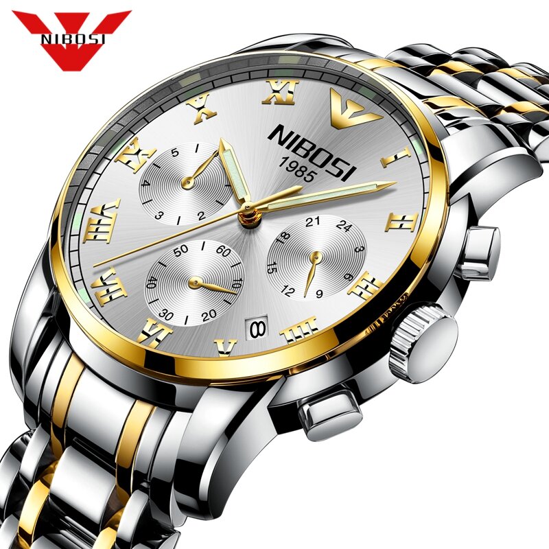 Nibosi relógio esportivo de quartzo masculino, relógio de pulso impermeável e militar para homens, de marca famosa e luxuosa