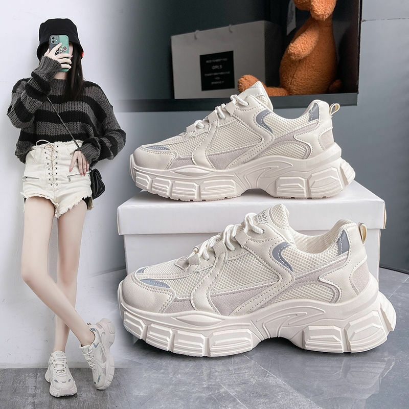 Daddy Shoes Women Autumn Mesh Breathable Sneakers Soft Bottom Thick Bottom Non-slip Casual Ladies Mesh Running Vulcanized Shoes