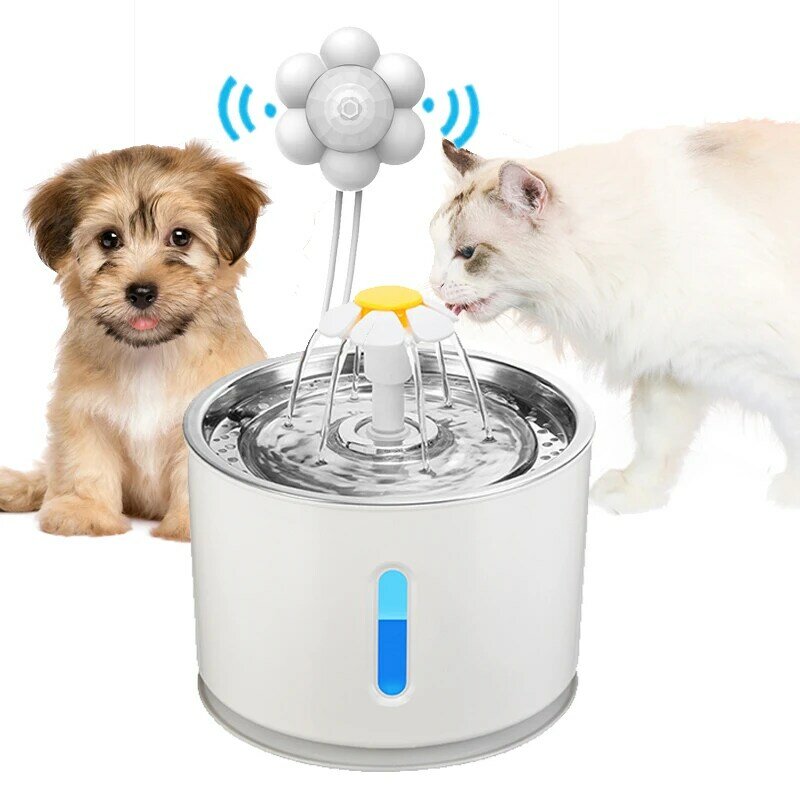 Fontaine d'eau automatique pour chat et chien, bol à boire avec capteur de mouvement infrarouge, distributeur d'eau, chargeur, éclairage LED, adaptateur d'alimentation