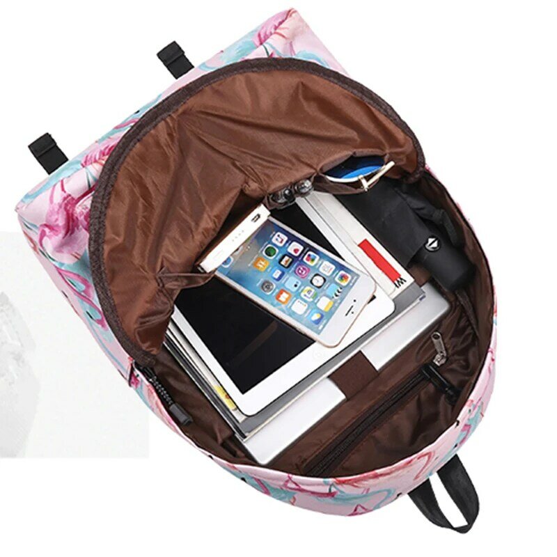 Bolsa escolar feminina para adolescentes, mochila de laptop com estampa de flamingo, bolsa escolar grande para viagens