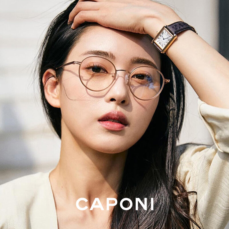 CAPONI Classic Round Frame Glasses Women Blue Light Protection Computer Eyeglasses Support Prescription Trendy Eyewear JF1824