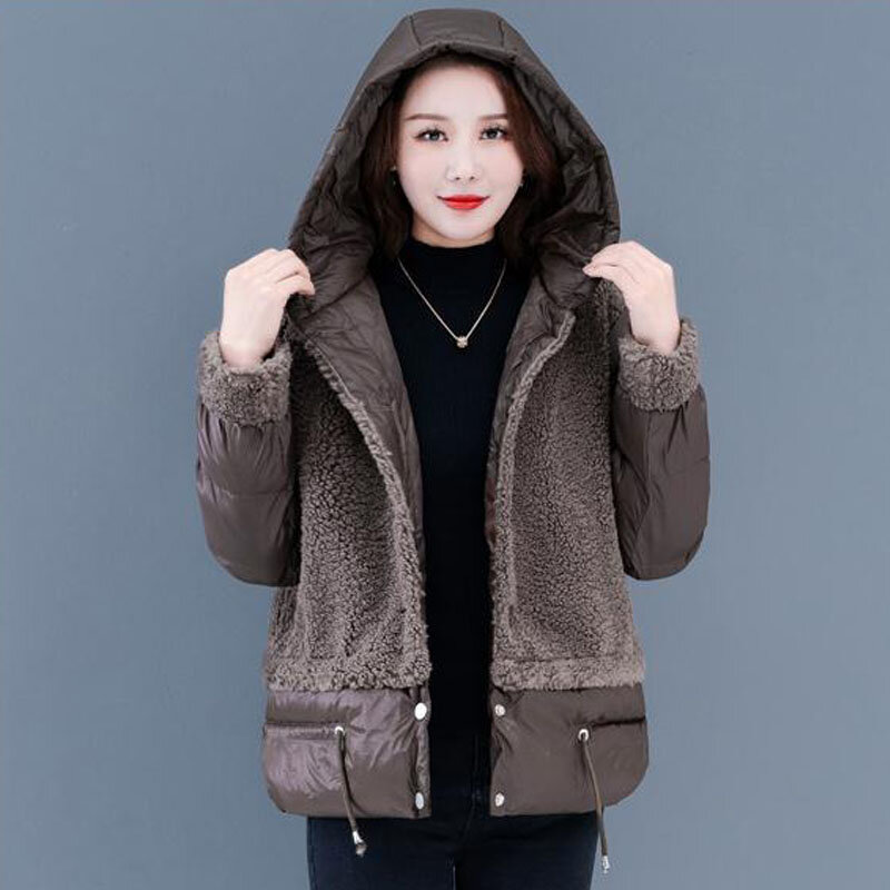 Abrigo de mujer Abrigo de otoño y lana de invierno Chaqueta con capucha engrosada 